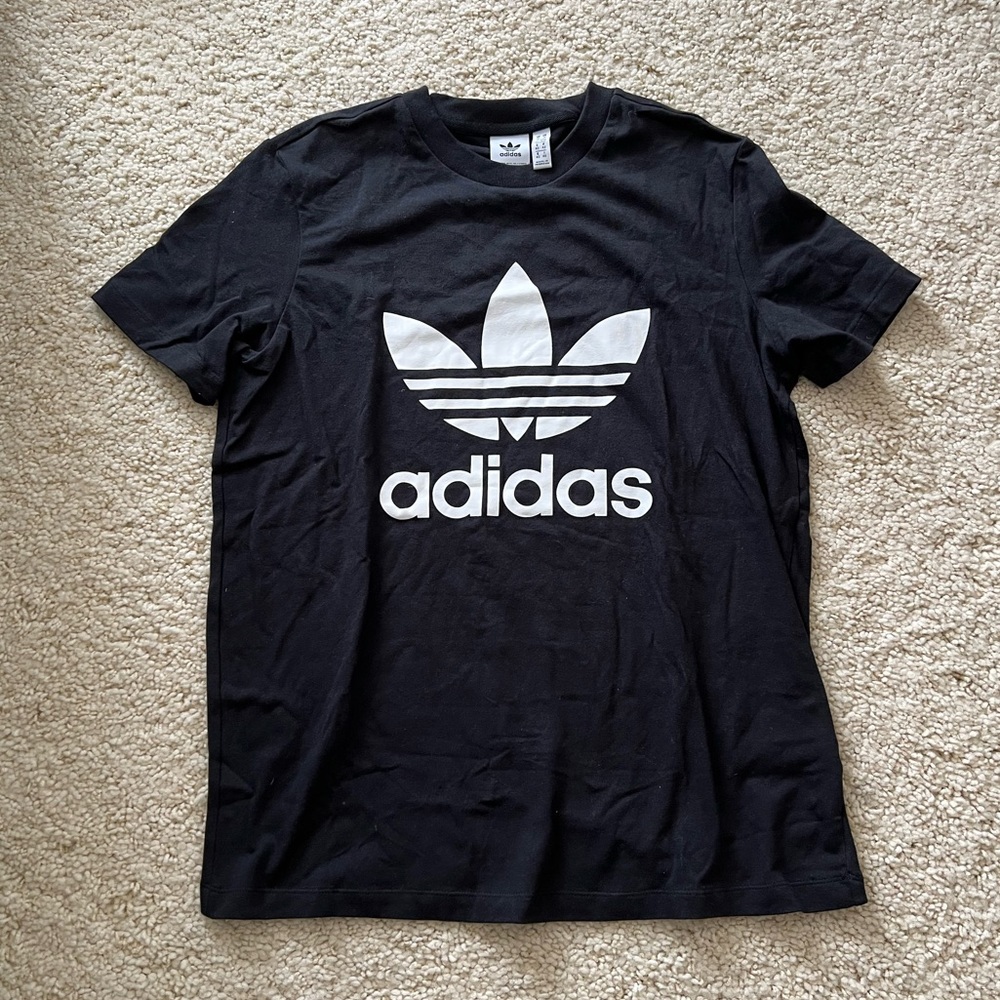 New Adidas Originals Trefoil Tee shirt top black logo short sleeve active medium - Picture 2 of 4